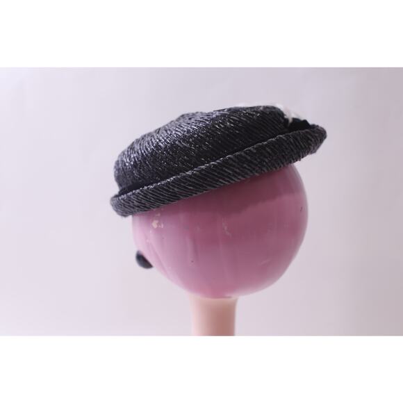 Gray Fancy Hat with White Feather, Fascinator, Elegant, Evening, ~ 251124-WH 861 - Picture 3 of 4